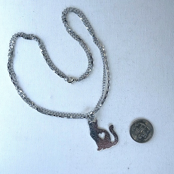 Handmade Kitty Cat Love Double Chain Stainless Steel Necklace Hypoallergenic - Picture 4 of 5